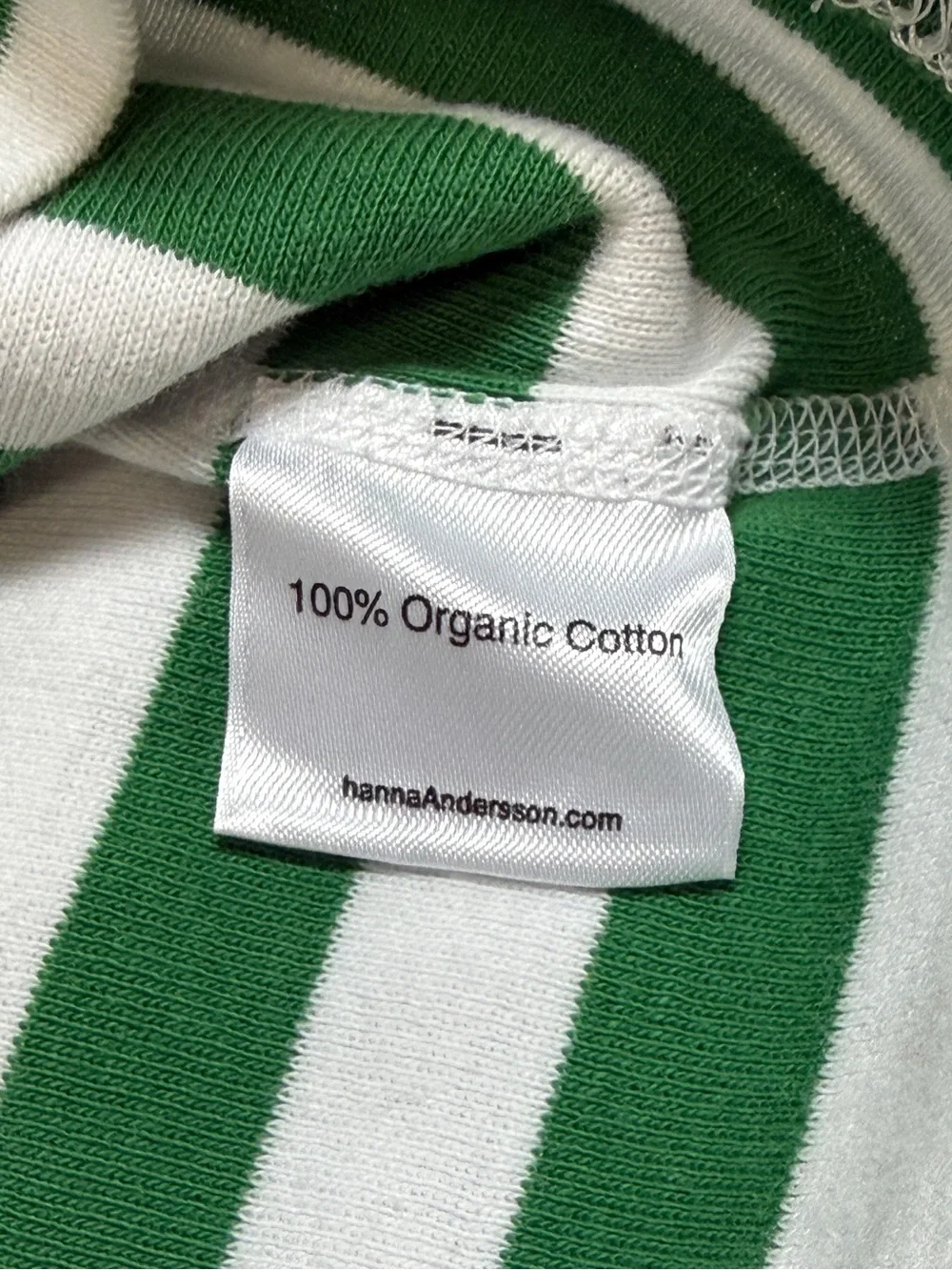 hanna Andersson: Kids Green / White Striped Long John Pajama Top, Size 12